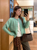 Green Round Collar Knitted Sweater Cardigan Women 2026 Early Autumn Atmosphere Wearing Loose Lazy Button Coat Top