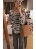 Korean Explosion Striped Long-Sleeved T-Shirted Women 2025 New Autumn And Winter Loose Inside The High-End Feel Blouse