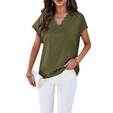 Dili Women's Clothing 2025 Spring And Summer Leisure Commute Solid Color V-Neck Short-Sleeved Top Shirt T-Shirt