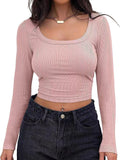 2025 Thread Pit Strip Repair Short Long-Sleeved Square Collar T-Shirt Girl With Hot Girl Casual
