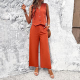 Dili Fashion Women's Clothing 2025 Spring And Summer Leisure Temperament Solid Color Vest Set