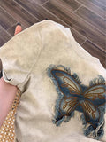 T-Singed Cotton Butterfly Shoulder Short-Sleeved T-Shirt Design For Women's Summer Design To Collect Waist Slimming Short Ins Niche Top