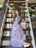 Broken Flower Hanging Neck Dress Women Summer Sexy Bare Back Folds To The Waist Thin Net Yarn Long Skirt Long Model