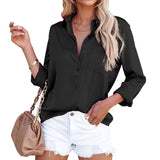 2025 Spring Burst Acetic Satin Solid Color Long-Sleeved Business Women Shirt