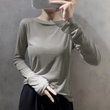 Soft Slimming Bottom Shirt Women Take Spring And Autumn 2026 New Solid-Color Simple Mask Long-Sleeved T-Shirt Loose Thin Top