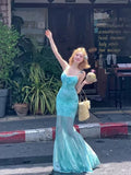 Lace Spliced Sling Dress Women's Summer Holiday Style Fishtail Dress Waist Net Yarn Skirt Bag Hip Dress