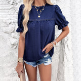 Dili Women's T-Shirt 2025 Spring And Summer Leisure Solid Color Short-Sleeved Hollow Top