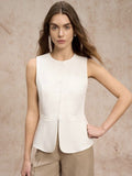 Summer Women's New Commute Simple Fashion Buttons Pure Color Vest Casual Collar Vest