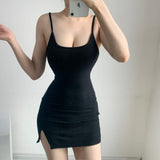 SUP New Degree Skirt Open Fork Sling Vest Skirt In Solid Color Show Back To Thin Waist Bag Hip Dress