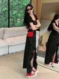 Black Broken Flower Irregular Opening Half-Summer Women's Summer 2026 New Small Design High-Lumn Bust Long Dress