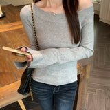 Flower Ash Pure Knitted Bottom Shirt Girl Autumn Soft-Claw Shoulder Sleeve Sweater Slim Thin Inside Top