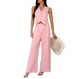 Dili 2025 Spring/Summer Leisure And Holiday Holiday Wind Solid Colored Arma Broad Legs Pants Set