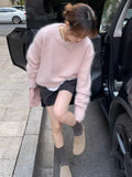 Milk Call To Reduce The Age Of Pink Marinade Velvet Soft Glutinous Sweater Women's Autumn And Winter Lazy Wind High Sense Knitted Shirt Inside The Top