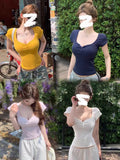 Korean Pure Peach Heart-Carped Short-Sleeved T-Shirt For Girls Summer Senior Feeling Gray Hottie