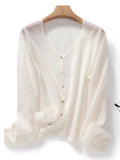 Bing Hemp Sunscreen Woman V-Neck Knitted Cardigan Thin Bamboo Thong Jacket Summer Loose Lazy Outside Air Conditioning Shirt