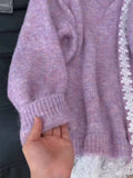 French Purple Lace Ribbon V-Neck Sweater Female Spring And Autumn Atmosphere Knitted Shirt Unique Super Good-Looking Top Tide