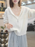 Heavy Industry Hollow Hooded Knitted Cardigan Women In The Spring Of 2025 New Temperament Casual Sun Protection Coat Top