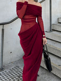 Dili Elegant Wind Out Shoulder Long-Sleeved Mesh Dress Dress Women's Dress 2025 Autumn And Winter
