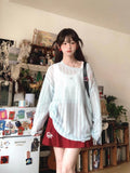 Baby Blue-Temperature Soft-Wieled Sunscreen Long-Sleeved Knitted Jersey Girl Summer Thin Languid Burqa Tidly Twinle Blouse