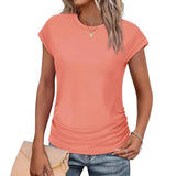 2025 Women's Top Fashion Folded Hat Sleeves Collar Short-Sleeved T-Shirt Solid Color Women's T-Shirt