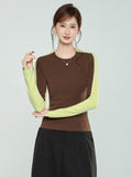 High-Level Sense Splicing Bump Color Collar With T-Shirt Women 2026 Autumn And Winter Slimming Shirt Long-Sleeved Top
