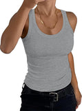 2025 Women's Low Round Neck Rib Casual T-Shirt Sleeveless Elastic Repair Basic Vest Women's Top