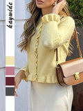 Dili Leisure Vacation Wind Solid Color Wool Woven Button Long-Sleeved Top Sweater Women's 2025 Autumn And Winter