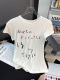Sweet White Shoulder Short-Sleeved Women's T-Shirt Summer Round Collar Print Letters To The Waist Thin Temperament Chic Short Blouse