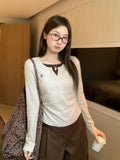 Fake Two Embroidered Round-Neck Long-Sleeved T-Shirts For Women Wearing A Folded Waistcoat In The Fall And Winter Of 2026