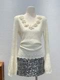 European Dress Design Sense Small Long-Sleeved Sweater Women's Spring And Autumn Fashion Handmade Flowers Unique To The Gentle Wind Top
