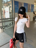 Embroidery Folded Card Waist Thin Round Collar Short Sleeves Of Front-Sleeved Women's T-Shirt Summer Bow Design Sense Of Small Sweet Spicy Top