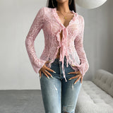 Dili Women's Top 2025 Spring And Summer Sexy Long-Sleeved Lace Lace Top