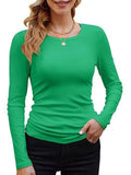 2025 Women's Women's New Ribs Cotton Fabric Base Round Neck Solid Long-Sleeved T-Shirt