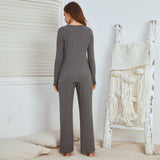 Autumn And Winter Ladies Homewear Suit Waffle Long-Sleeved Trousers Home Pajamas Set Women