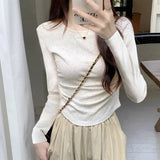Pure Cotton Long-Sleeved Bottom Shirt Women's Autumn And Winter 2026 New Curved Hem Irregular T-Shirt With Velvet Top