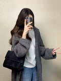 Grey Long Hooded Sweater Coat Women Early Autumn Korean Temperament Loose Lazy Slackness Knitted Open Shirt
