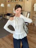 Bodum Bow Tied Lace Under The Long-Sleeved T-Shirt 2026 Early Autumn Wearing Inside The Bottom Shirt Women's Clothing