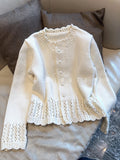 French Hollow Lace Collar Single Buckle Knitted Cardigan Women's Autumn And Winter Gentle Wind Loose Short Sweater Coat
