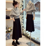 Lazy Feeling Irregularly Collared Gray Knitted Jersey Woman 2025 Winter Unique Beautiful Light Temperament Thicken Sweater