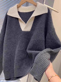 Guangzhou Thirteen Lines High-Bending Polo Collar Gray Sweater Women Spring And Autumn Raccoon Velvet Soft Ŵã¼ÀÁ Jersey Shirt Top