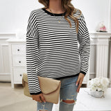 Dili 2025 Autumn/Winter Blouse Women's Temperament Casual Round-Neck Striped Sweater