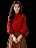 Christmas And New Year Red Chinese Buckle Sweater Women's Autumn And Winter Loose Lazy High-End Knitted Shirt Top