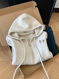 Double Zipper Hooded Long-Sleeved Knitted Cardigan Sweater Coat Lady Languid Wind High-End Feel Embroidered Sweater
