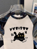 Pure Cotton Shoulder Short-Sleeved T-Shirt Girl Summer Retro Chic Slimming Hot Girl Small Short Top