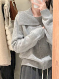 Design Sense Of A Small Gray Collar Wool Knitted Shirt Women's Early Autumn Temperament Is A Short And Irregular Cardigan Top