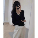 Cicctunable Hem Top Women In The Spring And Autumn To Take Two Pieces Of Spliced Long-Sleeved T-Shirts To Repair The Bottom Knitting Shirt