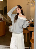 Korean New Design With A Sense Of Fashion Wood Ear Splicing Collar Collar Collar T-Shirt 2026 Early Autumn Long-Sleeved T-Shirt Women's Clothing