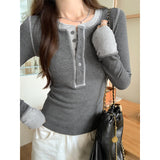 Collidered Pints And Bottom Shirt T-Shirts For Women In Early Autumn With Hottie Design Slimming Long-Sleeved Top