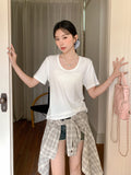 Korean U-Necked Collar Collar Collared Shoulder Short-Sleeved T-Shirt 2026 Summer New Loose Thin Lazy Chic Top