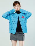 Vintage Blue Wave Dot Rounded Sweater Coat Women 2026 Autumn And Winter Languid Wind Thick Knitted Open Shirt Top